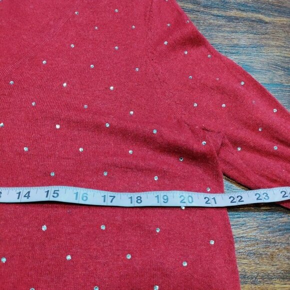 NIC+ZOE Relaxed Bling Rhinestone Studded V-Neck Long Sleeve Sweater Size Large - Picture 10 of 12
